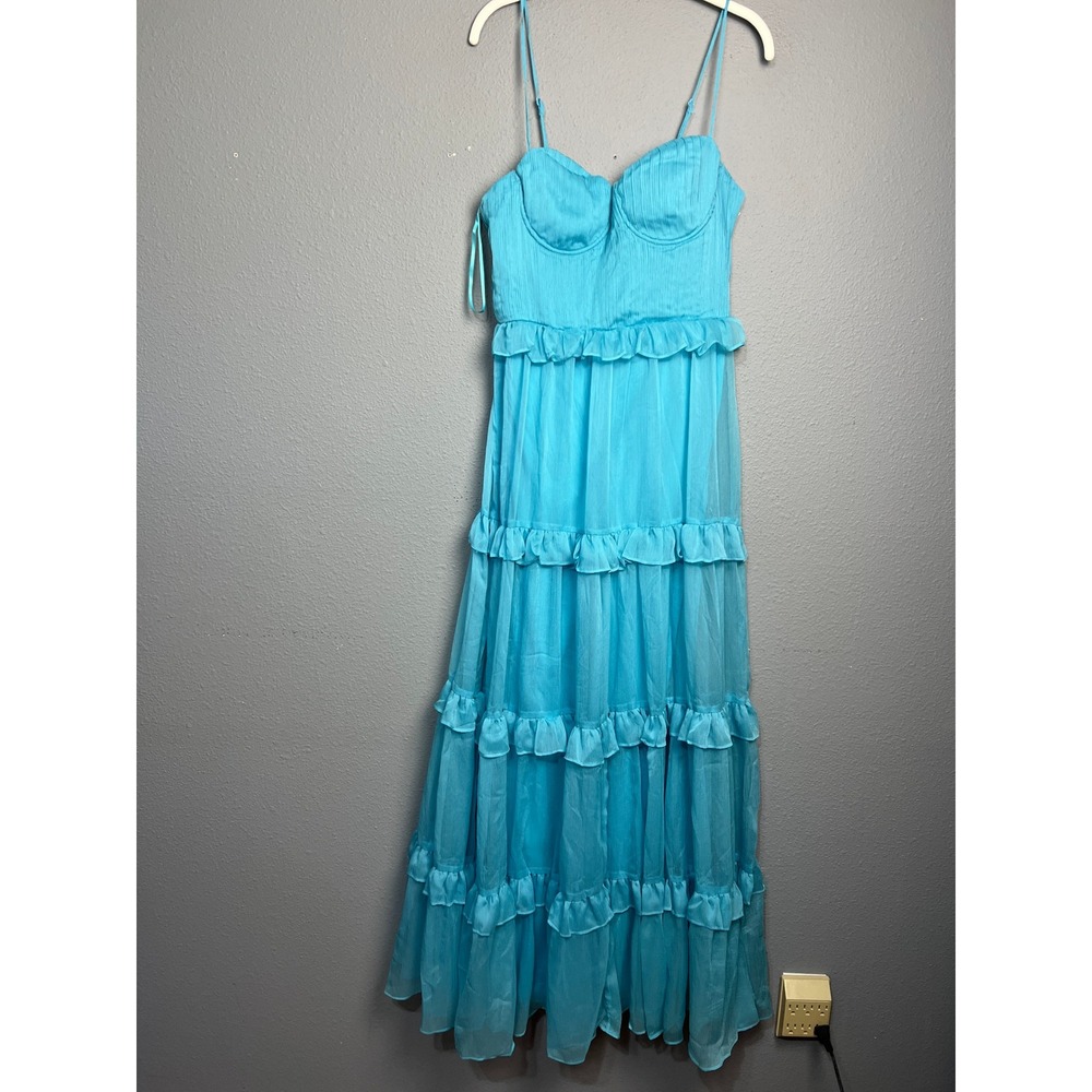 Banjul Turquoise Blue Tiered Ruffle Maxi Dress Bustier Sweetheart Spagheti Strap